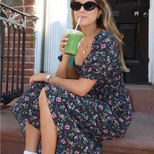 Hill House The Louisa Nap Dress - Multi Berry Crepe Small S Floral Black blue